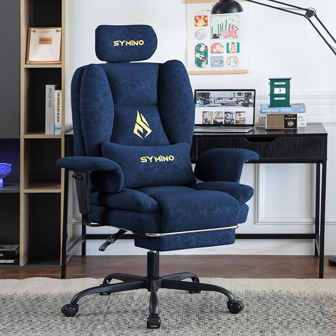 Symino Gaming Chair with Foot Rest, Unique Up/Down Armrests, PU Leather Ergonomic High Back Chair, 150° Recline Solid Color Computer Desk Chair, Blue - Image 2