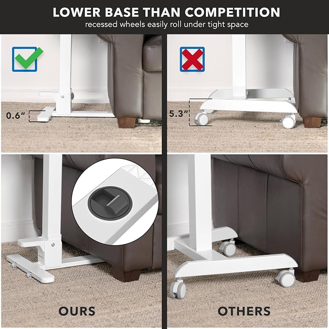 Mount-It! Overbed Table with Wheels, Folding Adjustable Height White - Image 8