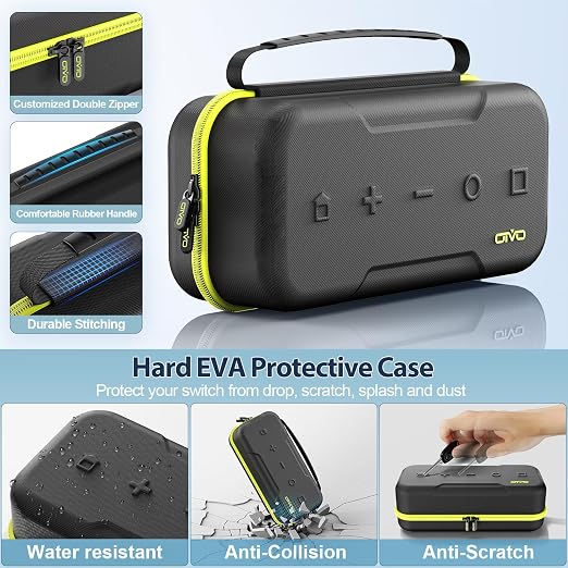 OIVO Switch OLED Carrying Case Compatible with Nintendo Switch & OLED, Portable Switch Travel Carry Case Fit for Joy-Con and Adapter, Hard Shell Protective Switch Pouch Bag with 20 Games, Yellow - Image 4