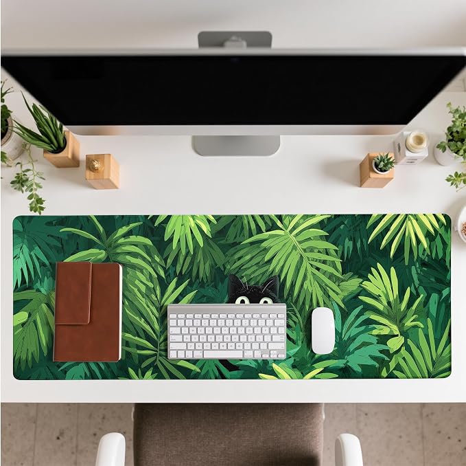 Cute Black Cat Mouse Pad Desk Mat XL Extended Large Gaming Desk Pad Mousepad, Oil Painting Art Floret Computer Laptop Keyboard and Mouse Mat, Desktop Protector Mat for Office and Home 31.5x11.8 in - Image 3