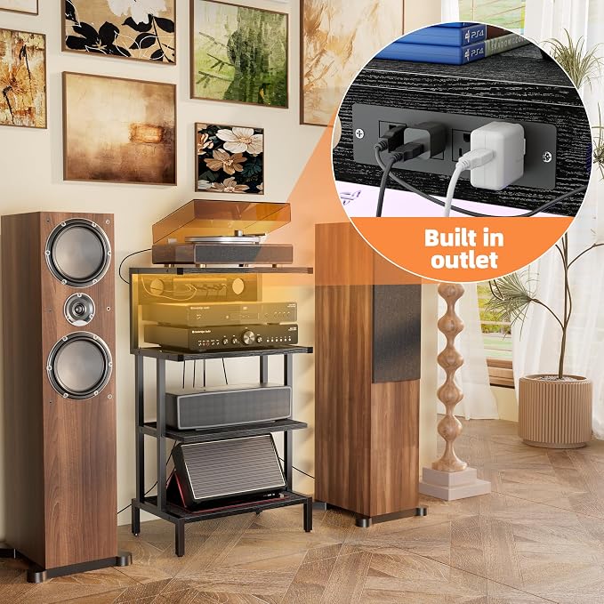 Aquzee Game Console Shelf, 4-Tier Video Gaming Consoles Stand with Outlet & RGB Light, Small Media Entertainment Center for Audio Stereo Storage Organizer Playroom Furniture, Stereo Stands and Racks - Image 5