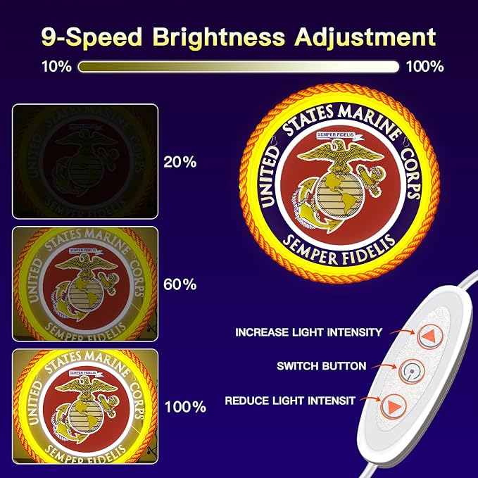 Military-themed Neon Lights Veteran Neon Signs Wall Decor for Man Cave Bedroom Bar Army Themed Gift Art for Christmas Party-12.6×12.6 IN-USB Powered-Acrylic - Image 3