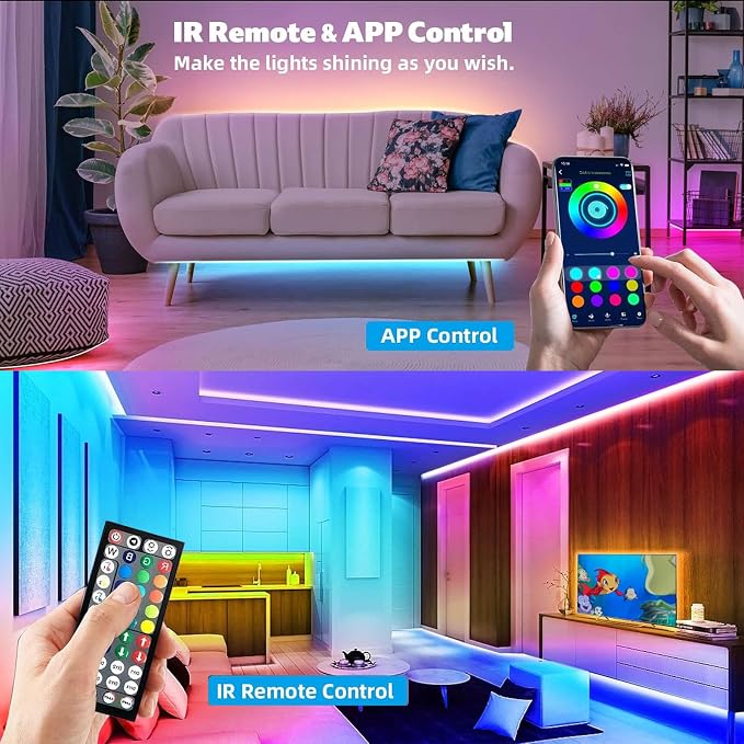 REEMEER Led Lights 100ft Smart APP Control Music Sync Strip Lights RGB Color Changing Strips with Remote, for Bedroom Kitchen and Party - Image 2