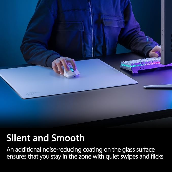 ASUS ROG Moonstone Ace L Glass Gaming Mouse Pad – 19.7” x 15.7”, Ultra-Smooth Matte Tempered Glass for Quiet Ultrafast Glides, Impact/Scratch Resistant, Easy to Clean, Anti-Slip Silicone Base - White - Image 5