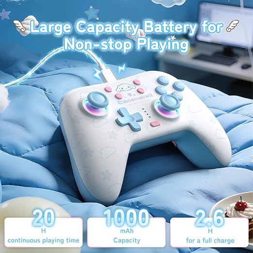 Kuitmor Cinnamoroll Dog Switch Pro Controller, Cute Hall Effect Wireless Gamepad No Drift for Switch 2/Switch/OLED/Lite, PC/Steam, Android, iOS, Bluetooth + Wired, Turbo, Back Buttons, 6-Aixs Gyro, Wake-up, RGB (Blue, With Receiver) - Image 9