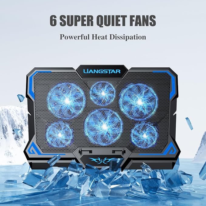Laptop Cooling Pad, Laptop Cooler with 6 Quiet Led Fans for 15.6-17 Inch Laptop Cooling Fan Stand, Portable Ultra Slim USB Powered Gaming Laptop Cooling Pad, Switch Control Fan Speed Function - Image 2