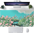Cute Anime Floral Desk Mat Sage Green Large Mouse Pad XL Gaming Mousepad Kawaii Desk Keyboard Pad Laptop Computer Mouse Mat Cute Desk Decor Desk Pads On Top of Desks for Desktop 31.5''X 15.7'' by CYZFF