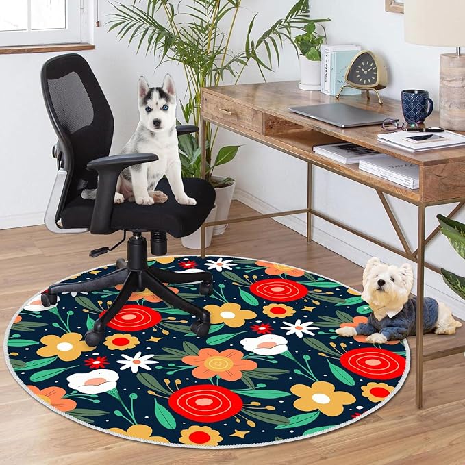 4ft/48in Home Office Chair Mat for Hardwood Floor, Anti-Slip Desk Chair Mats, Computer Gaming Chair Mat for Rolling, Low Pile Carpet Floor Chair Mats(Colorful-2) - Image 2