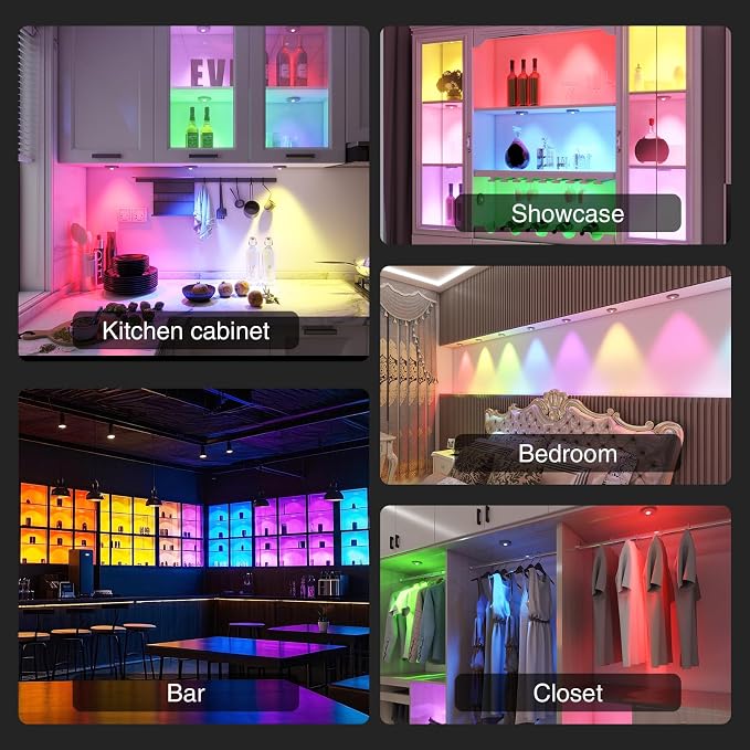 RGB Puck Lights with Remote Control, 2000mAh Rechargeable Stick on Led Lights, 9 Colors & 2 Dynamic, Tap Light with Timing,Under Cabinet Lighting for Closet,Kitchen,Cabinet,Shelf(Silver, 3 Pack) - Image 7