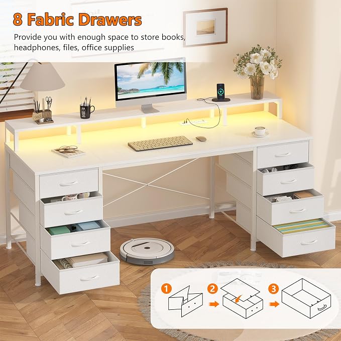 60" Computer Desk with 8 Drawers & Monitor Stand for Home Office, Bedroom - Image 3