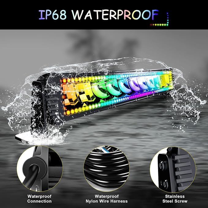 22" RGB LED Light Bar 2x4 Flood LED Pods Offroad Driving Fog Lights - Image 5