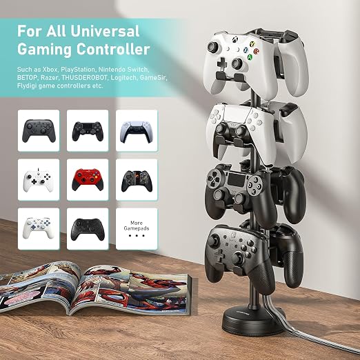 MANMUVIMO Headphone Controller Storage Holder for Desk 4 Tiers with Anti-Slip Stable Suction Cup, Controller Holder, Universal Gaming Desk Accessories for PS5/PS4/Xbox Series/Xbox One - Image 3