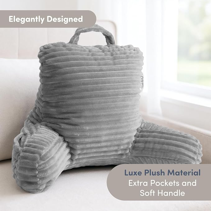 Nestl Reading Pillow for Kids & Teens with Shredded Memory Foam, Luxe Cut Plush Backrest Pillows for Reading and Gaming, For use on Couch, Bed, Floor, Adjustable Support with Washable Cover Light Grey - Image 2