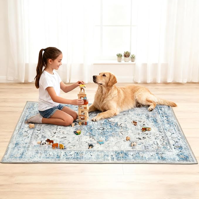 Office Chair Mat for Hardwood Tile Floor, 36"x48"Anti-Slip Under Desk Carpet Protector for Rolling Computer Chair Mat, Machine Washable Office Area Carpet (Chenille,Light Blue) - Image 9