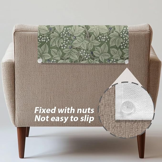 Recliner Chair Headrest Protector Cover 3/Pcs- Easy Install Breathable Polyester, Waterproof & Anti-Slip with Fixing Nails for Office/Home (26x16 Inch) Green Leaf Textured Print - Image 5