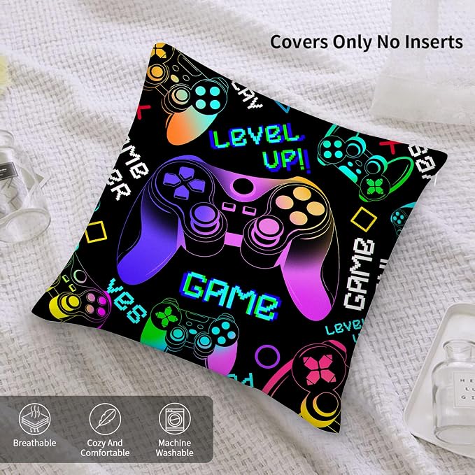 Gaming Throw Pillow Covers, Gamer Pillow Cases - 18"x18" Set of 2, Boy Gaming Room Decor - Image 7