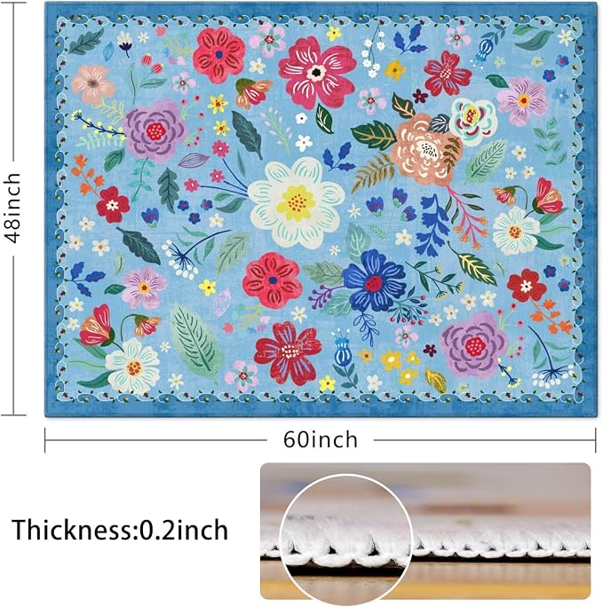Office Chair Mat for Hardwood & Tile Floor,Boho Floral 36"x48" Computer Chair Mat for Rolling Chairs Carpet,Under Desk Non Slip Gaming Rug,Low-Pile Rubber Backing Large Protector Mat(Blue) - Image 2
