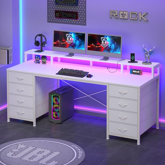 60" Computer Desk with 8 Drawers & Monitor Stand for Home Office, Bedroom - Image 9