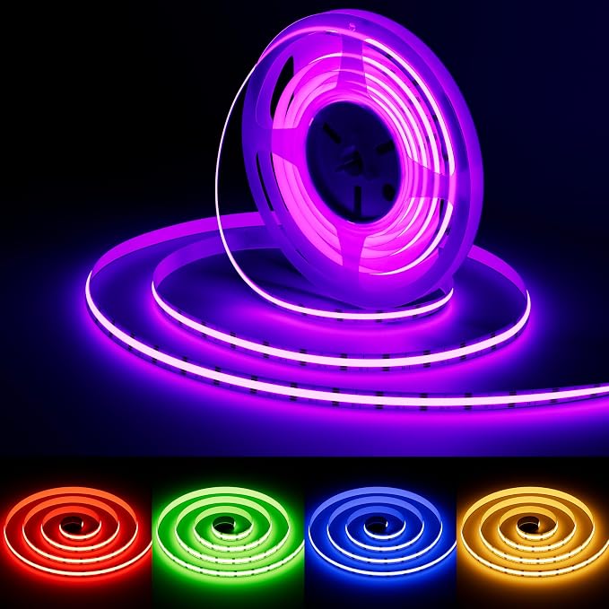 MIWISE RGB COB LED Strip Light 32.8ft/10m,Color Changing Dimmable Strip Light DC24V,Multicolor Flexible Tape Light 10mm Width,for TV,Bedroom,Party DIY Decoration(Power Supply&Controller NOT Included) by MIWISE