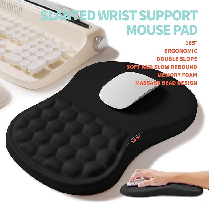 2-in-1 Ergonomic Set, Wave Rise Keyboard Wrist Rest and Massage Bulge Slope Mouse Pad Wrist Support, Cushion Memory Foam Integrated to Relieve Wrist Pain, Black - Image 3