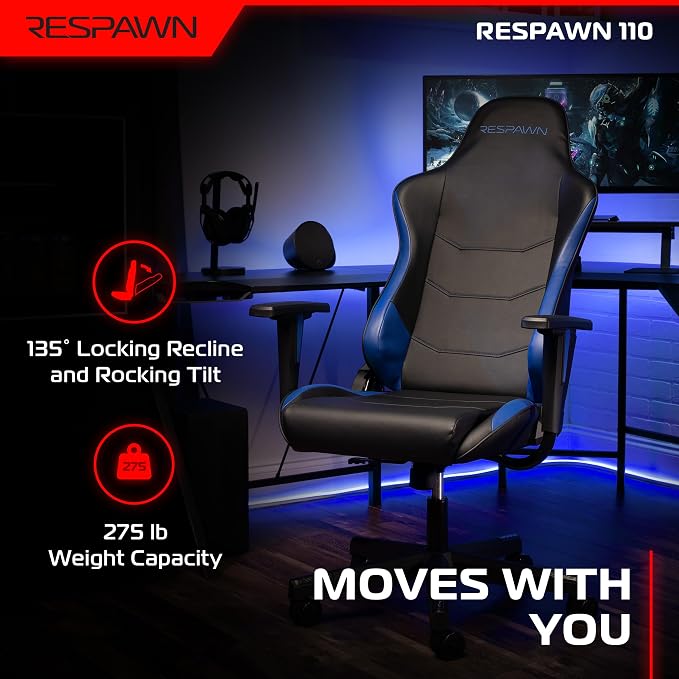 Respawn 110 Gaming Chair, Ergonomic Office Chair with Headrest | Ergonomic gaming chair with lumbar support, high back, height adjustment and tilt for work, gaming, and streaming - Image 5
