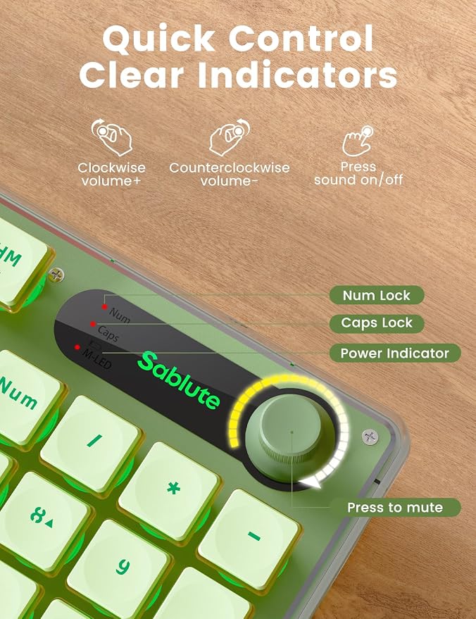 Wireless Keyboard and Mouse Combo - 9 Backlit Effects, Wrist Rest, Double-Shot Keycaps, Metal Panel, Long-Lasting Rechargeable, 2.4G Keyboard Mouse Set for Windows Mac PC Laptop – Sablute (Green) - Image 5