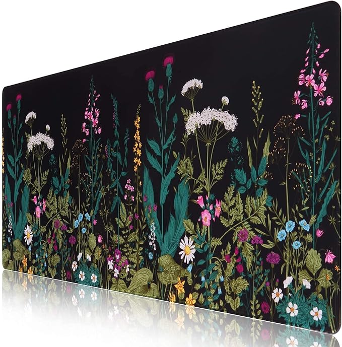 iCasso Desk Mat, Large Desk Mouse Pad for Desk,Home Office - Green Weeds | Desk Protector,Cottagecore Mouse Pad for Women with Smooth Lycra, Water-resistant, Non-slip Rubber Base and Stitched Edges by iCasso