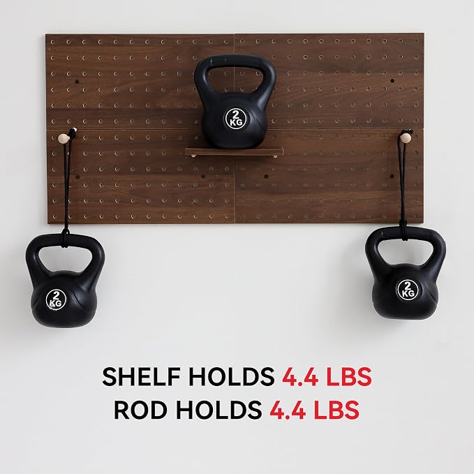 Wooden Pegboard Modular Display Organization Storage Wall Hooks Shelf (Walnut Colored Finish-B-4) - Image 5