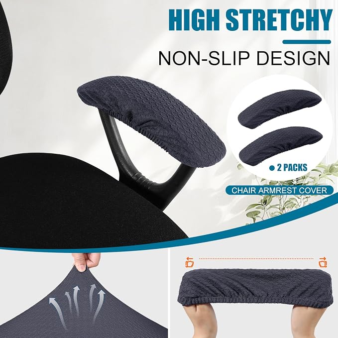 Smiry Office Computer Chair Armrest Covers, 2PCs Anti-dust Arm Rest Pad | Removable Washable Desk Chair Arm Pad Covers, Dark Grey - Image 3