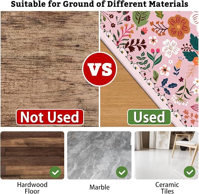 Office Chair Mat for Hardwood & Tile Floor,Boho Floral 60"x48" Office Computer Chair Mat for Rolling Chairs,Under Desk Non Slip Gaming Rug,Rubber Backing Large Low-Pile Carpet Protector Mat(Pink) - Image 4
