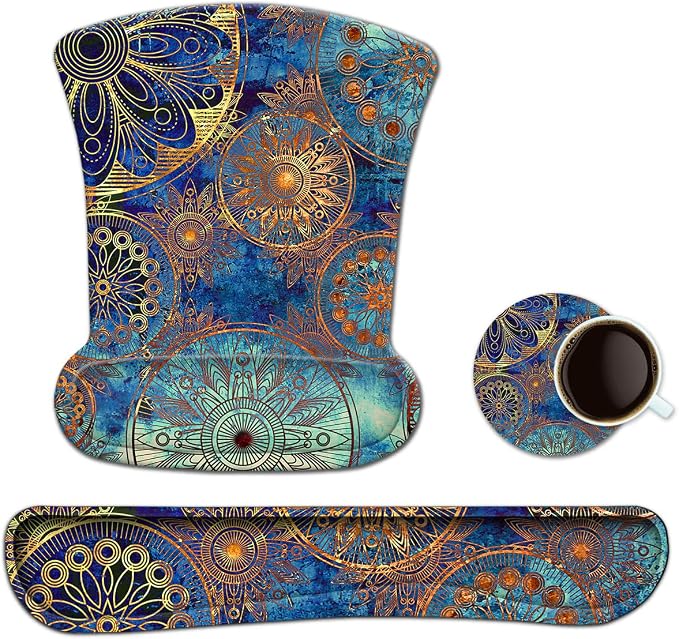 ToLuLu Keyboard Wrist Rest Mouse Pad Support, Gel Ergonomic Mouse Pads for Computer Laptop PC, Comfortable Durable Mousepad Keyboard Wrist Rests for Easy Typing Pain Relief, Blue Mandala by ToLuLu