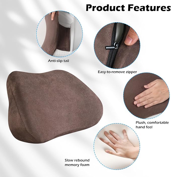 Lumbar Support Pillow for Car Lower Back Cushion, Brown, 1 Pack | Ergonomic Memory Foam Lumbar Pillow for Driving Seat, Office Chair, Gaming Chair, Lower Back Support for Back Pain Relief - Image 4