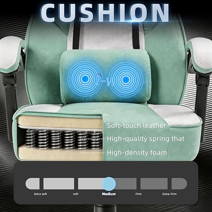 Shintenchi Big and Tall Gaming Chair Fabric Pocket Spring Cushion,High Back Recliner with Footrest and Headrest for Adults, Massage Lumbar Support for Home Office, Ergonomic Computer Desk Chair, Green - Image 5