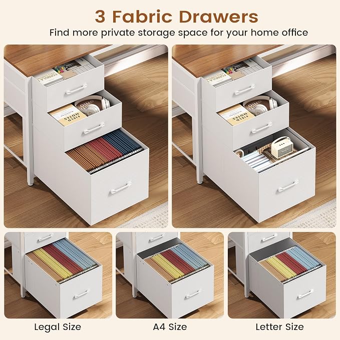 SEDETA L Shaped Gaming Desk with Storage Drawers and Hutch, Convertible 94.5" Computer Desk with Drawers, Corner Computer Desk with Power Outlet, LED Lights, Pegboard for Home Office, White and Brown - Image 6