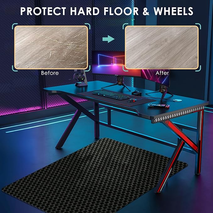Vicwe Office Chair Mat for Hardwood Floor, 60" x 46" Chair Mat, Anti-Slip | Large, Easy Glide for Rolling Chairs, Easy Clean, Multi-Purpose Floor Protector Desk Chair Mat for Gaming, Home Office, Black - Image 2