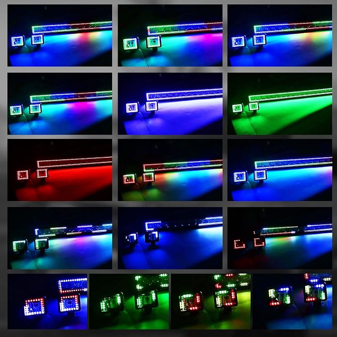 50" RGB LED Light Bar 2x4 Flood LED Pods Offroad Driving Fog Lights - Image 4