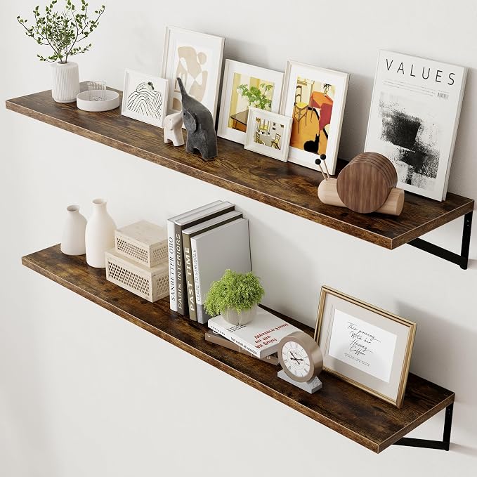 Axeman 12 Inch Deep Floating Shelves for Wall - 55 Inch Wide x 12 Inch Deep Wall Shelves Set of 2 - Rustic Wood Floating Shelves for Living Room by Axeman