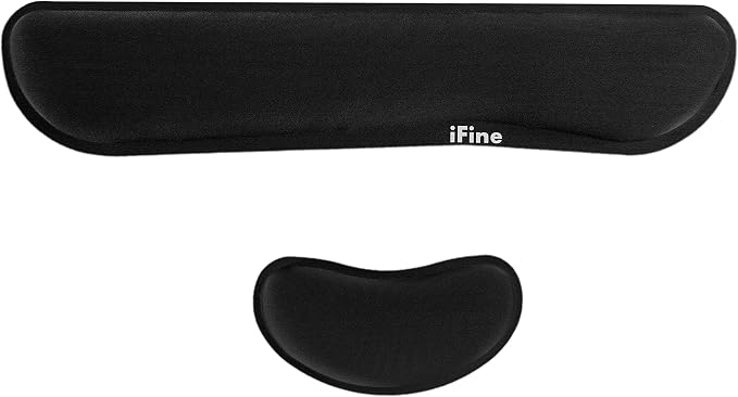 iFine Upgrade Enlarged Memory Foam Set Keyboard Ergonomic Mouse Wrist Rest Pad and Gel Cushion Support for Computer, Laptop, Mac in School, Office or Home, Gaming- for Stress-Free Typing (Black) by iFine