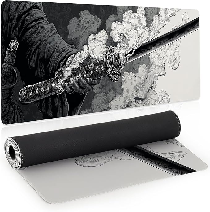 Gaming Large Mouse Pad, Japanese Samurai Sword Desk Mat, Big Mousepad Non-Slip XL Extended Laptop Computer Keyboard Mat for Gamers, Office&Home, 31.5x11.8in, Black and White by Unknown