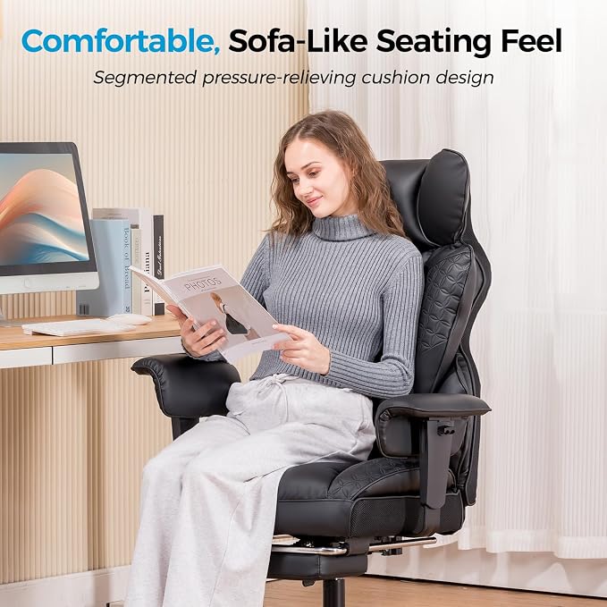 COMHOMA Big and Tall Office Chair Heavy Duty Wide Ergonomic Gaming Chair with Deluxe Embossing Leather with Foot Rest 150°Reclining Adjustable Armrests Pocket Spring Back Support and Without Pillow - Image 8