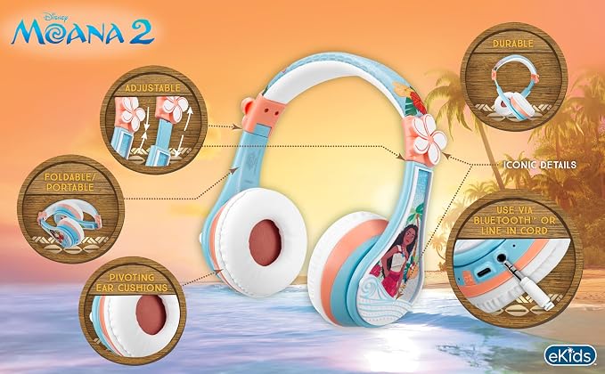 Disney Moana 2 Bluetooth Headphones for Kids Wireless Headphones for School - Image 3