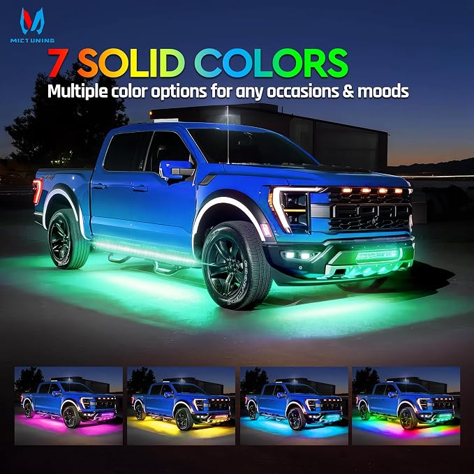 MICTUNING N8 RGB+IC Underglow LED Lighting Kit for Truck with Remote & Key Fob Dual Control, Exterior Neon Accent Underbody Strip, Multicolor Mode, Waterproof, Aluminum Casing - Image 4