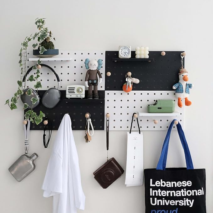 Wooden Pegboard Accessories Set: Modular Wall Hooks & Shelf for Garage, Office & Home Organization(Black Colored Finish-B) - Image 6