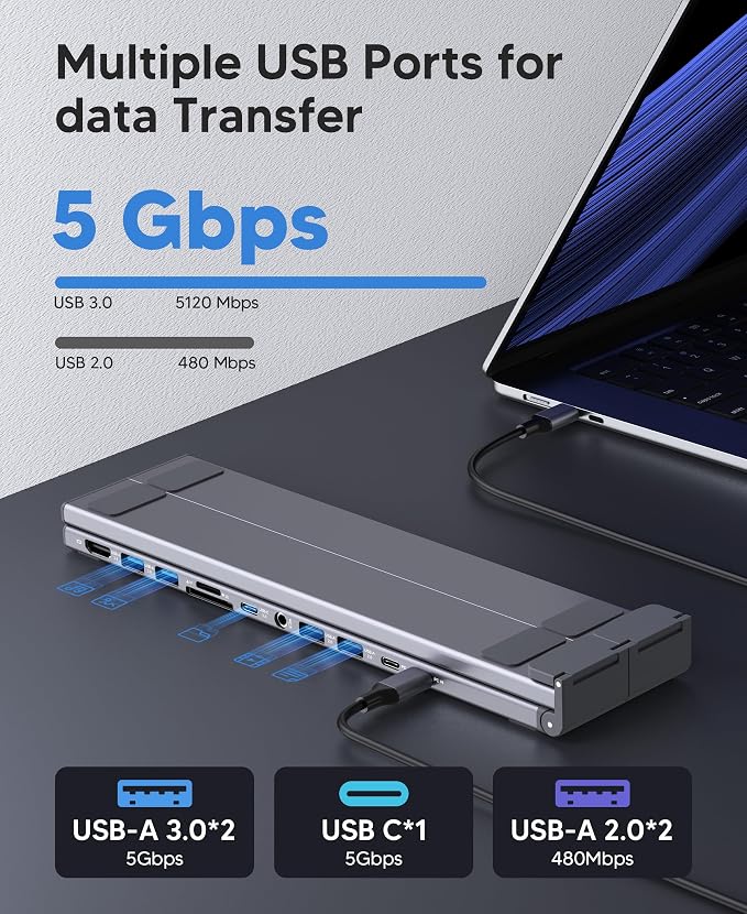 Mukiya Laptop Docking Station Stand,11 in 1 Laptop Dock Stand with 4K HDMI - Image 6