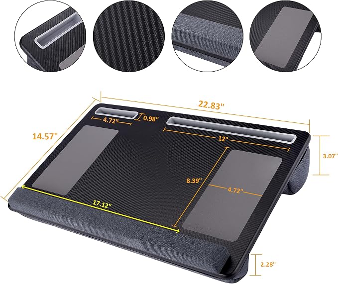 Extra Large Lap Laptop Desk- Home Office Portable LapDesk with Mouse Pad & Wrist Rest for Notebook/MacBook/Tablet, Sofa Bed Working, Writing, Drawing (Carbon Black, Fit Up to 17-inch Laptops) - Image 3
