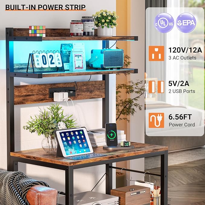 Aheaplus Bakers Rack with Power Outlet & RGB LED,5-Tiers Coffee Bar Table - Image 3