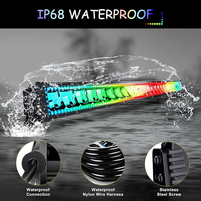 50" RGB LED Light Bar 2x4 Flood LED Pods Offroad Driving Fog Lights - Image 5