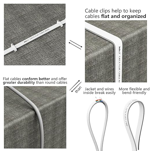 Jadaol Cat6 Ethernet Cable 150FT with Clips 10Gbps Flat Network Cable White - Image 5