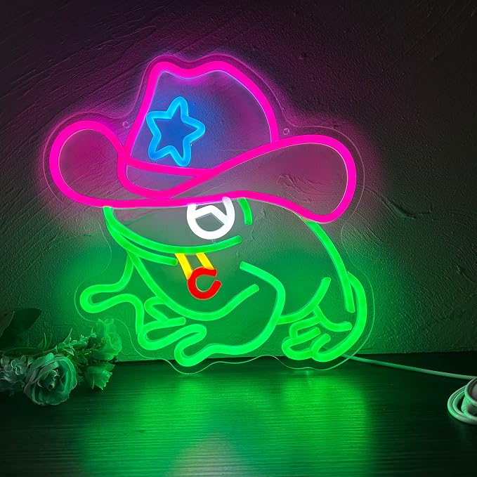 Frog Cowboy Neon Signs,Frog Cowboy Lamp Led Signs Lights Neon Signs for Wall Decor, Adjustable Brightness Night Light Man Cave Game Room Decor, USB Powered for Bedroom Party Bar Wedding Christmas by Manimo