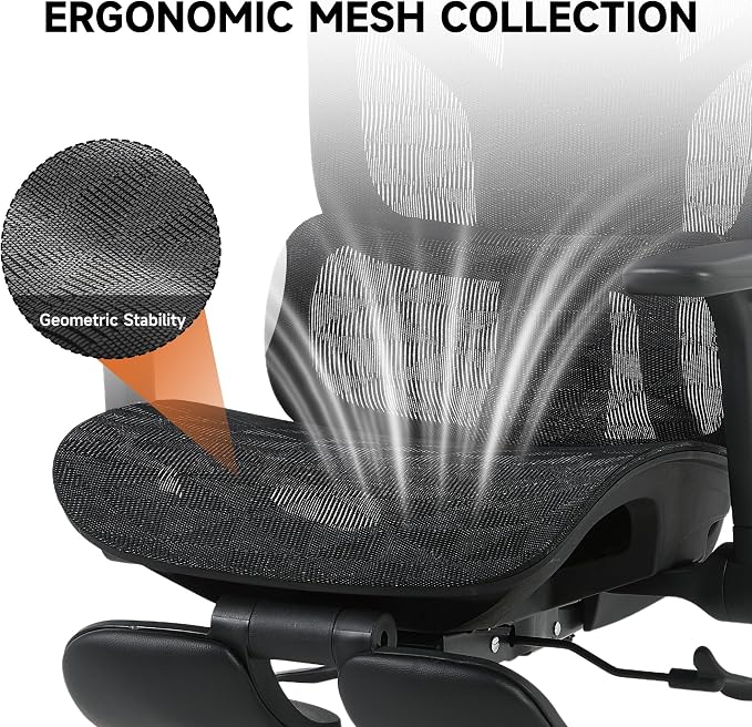 Korser Ergonomic Mesh Office Chair with Footrest, Big and Tall Desk Chair with 4D Flip-Up Arms, Auto-Tracking Lumbar Support, 3D Headrest, High Back Computer Gaming Chair for Home Office, Black - Image 8